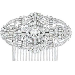 New Art Deco Silver tone hair comb